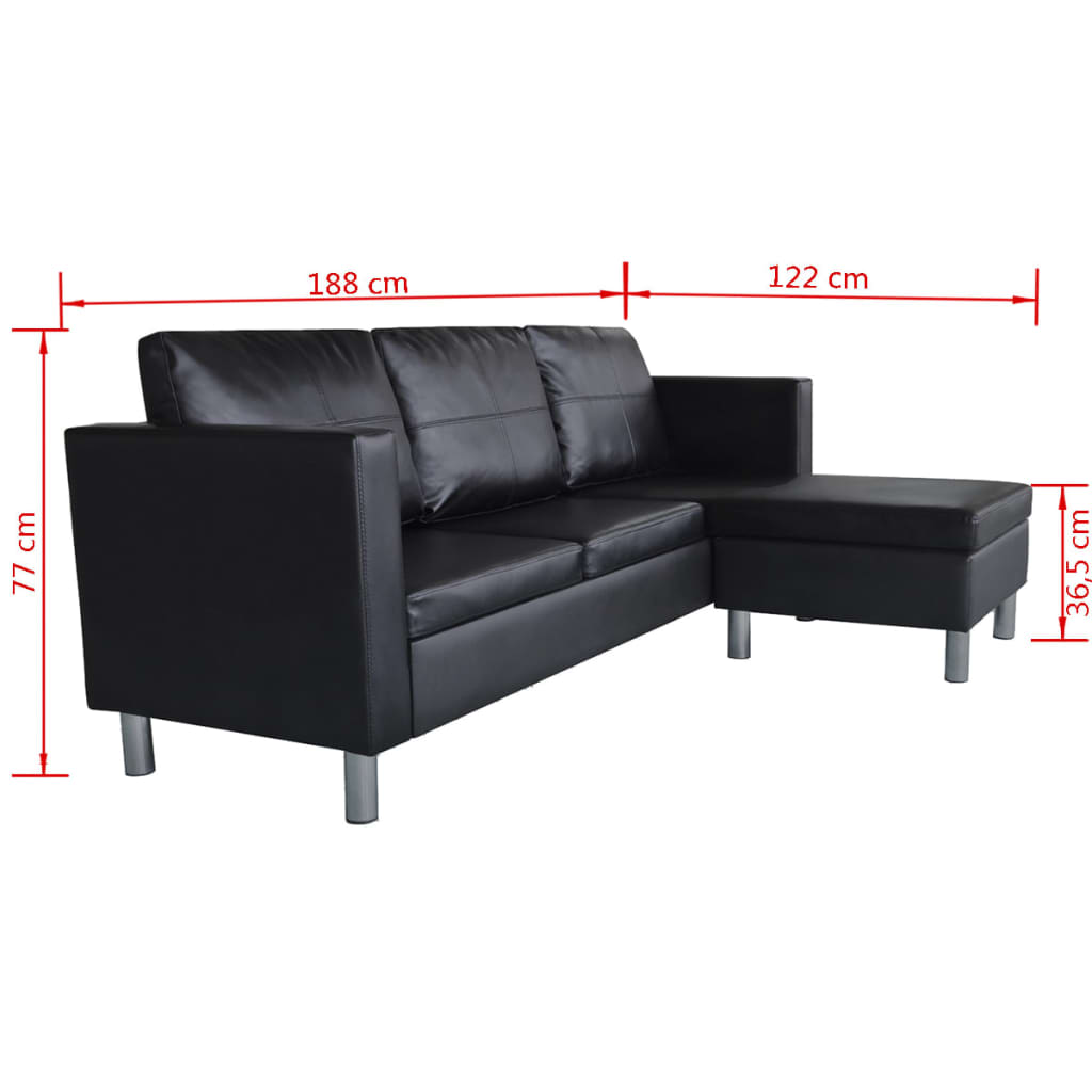 3 -seater sectional sofa black leather black