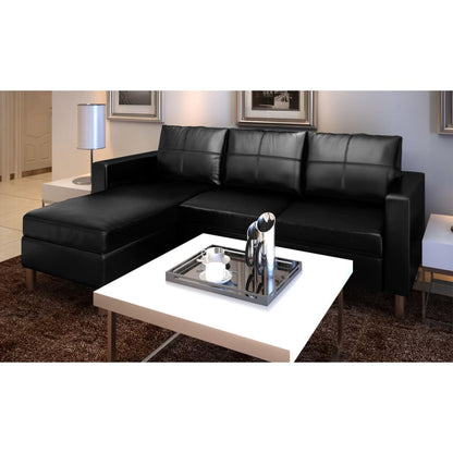 3 -seater sectional sofa black leather black