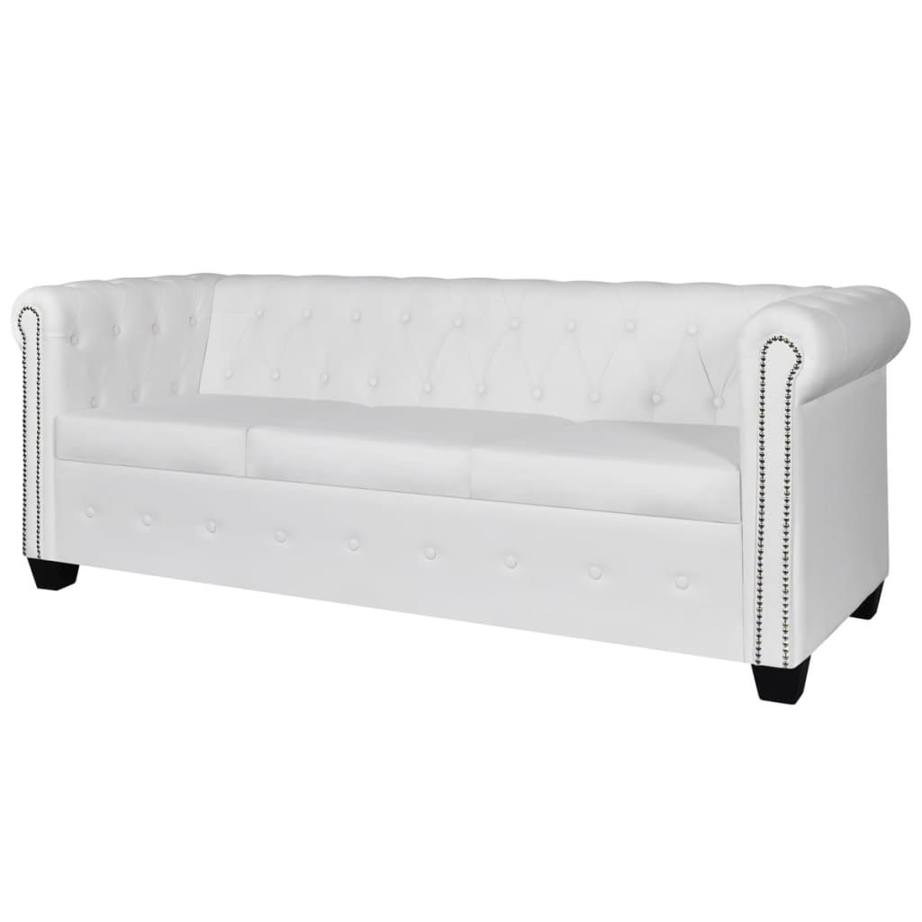 Chesterfield sofa with 2 seats and 3 white places