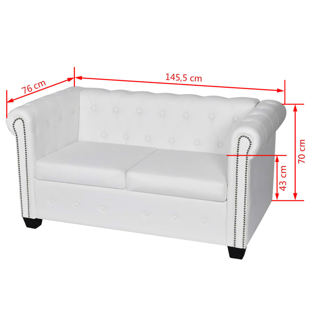 Chesterfield sofa with 2 seats and 3 white places
