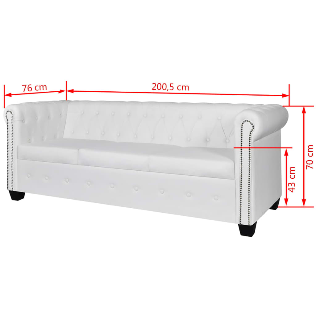 Chesterfield sofa with 2 seats and 3 white places