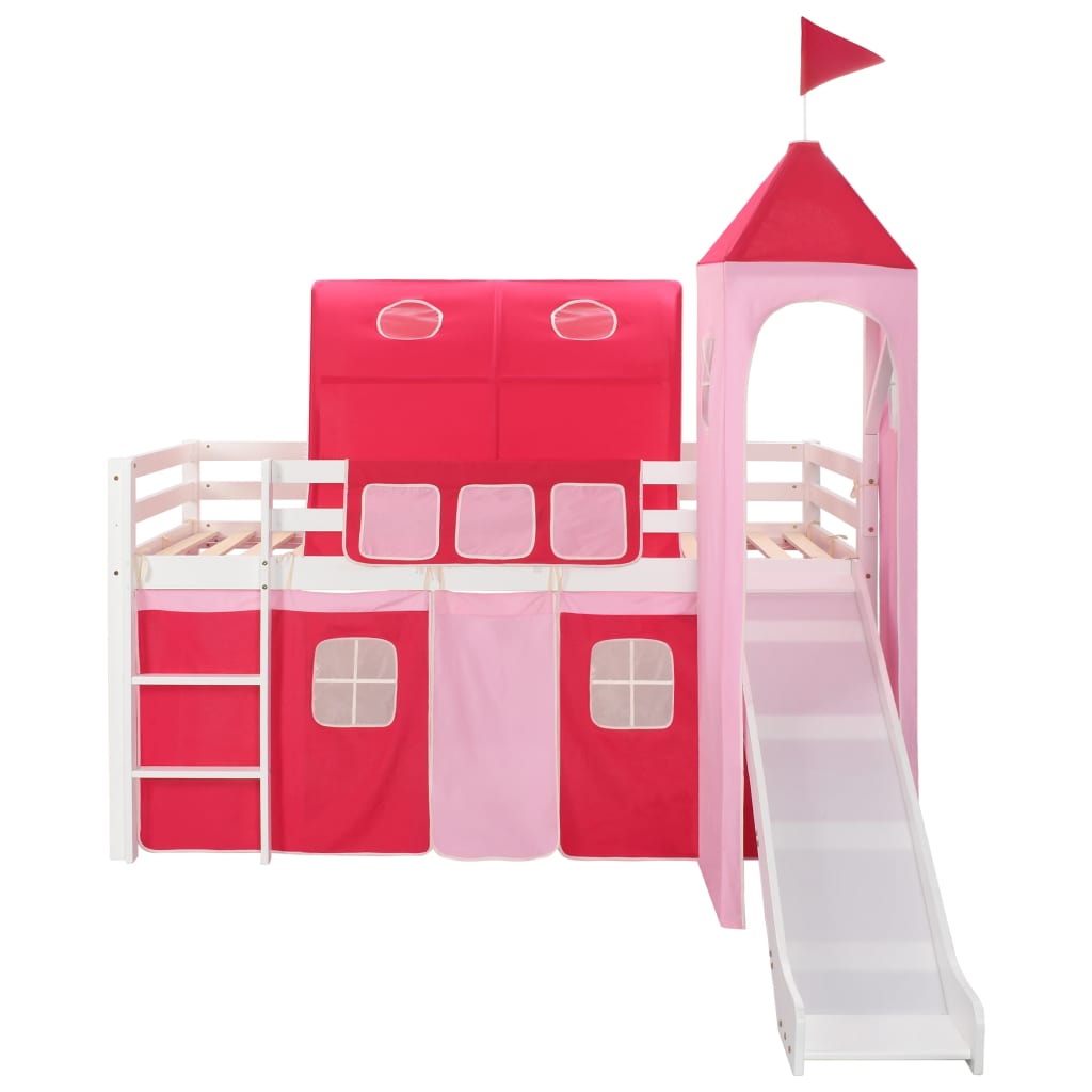 Lit mezzanine enfant avec toboggan et habillage MEGAN Pin 90X200cm