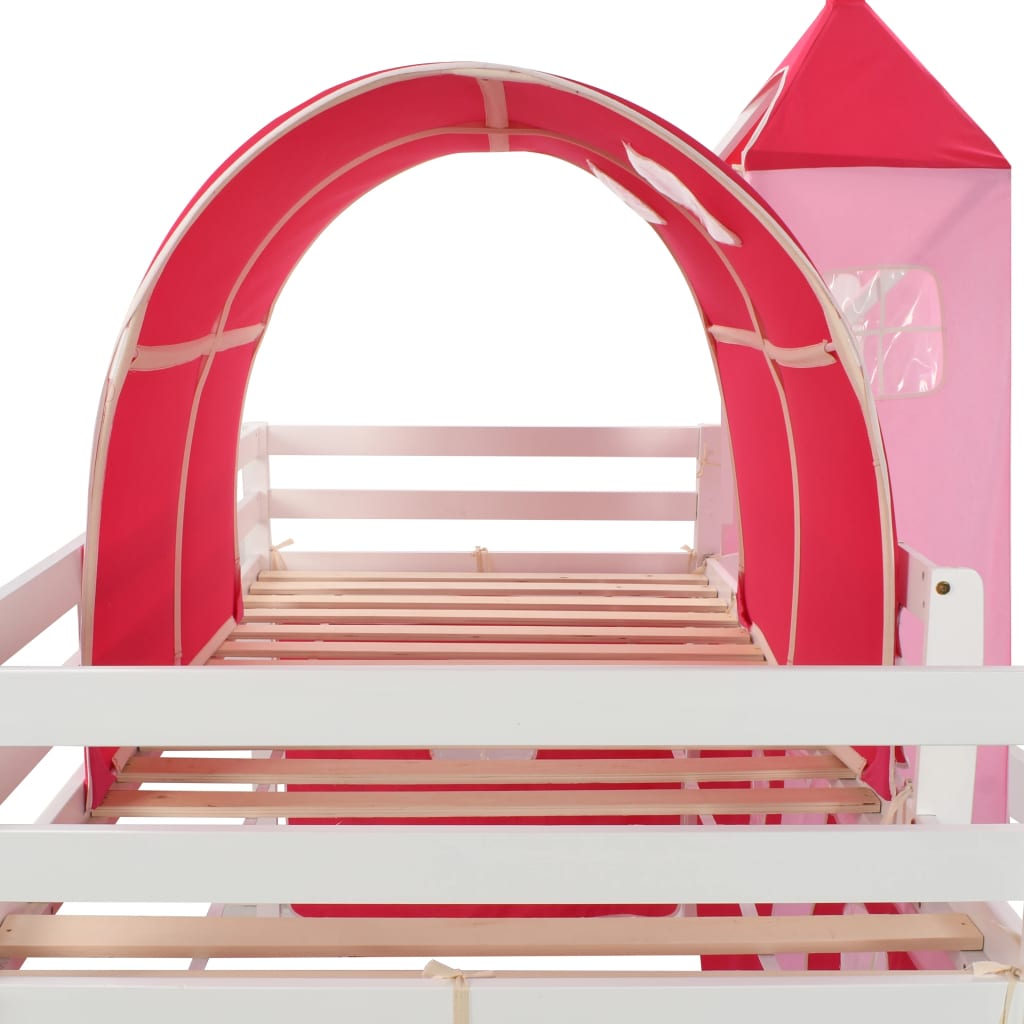 Lit mezzanine enfant avec toboggan et habillage MEGAN Pin 90X200cm