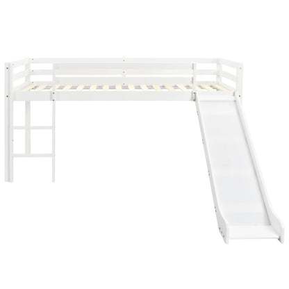 Lit mezzanine enfant avec toboggan MEGAN Pin 90X200cm