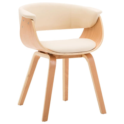 Cadeira de sala de jantar Creme de madeira curva e couro de imitação