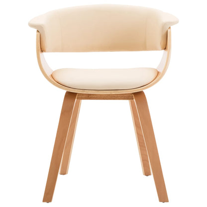 Cadeira de sala de jantar Creme de madeira curva e couro de imitação