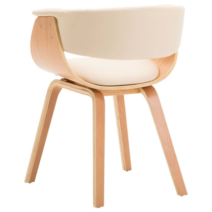 Cadeira de sala de jantar Creme de madeira curva e couro de imitação