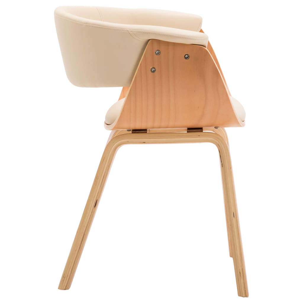Cadeira de sala de jantar Creme de madeira curva e couro de imitação