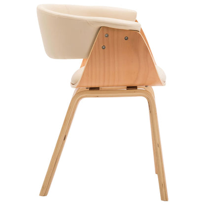Cadeira de sala de jantar Creme de madeira curva e couro de imitação