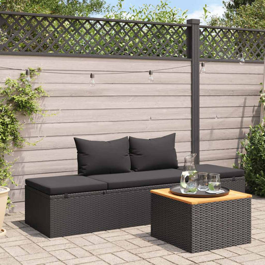 Chaise longue avec coussins Résine tressée Noir