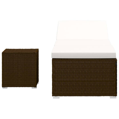 Silla larga con cojín y mesa de resina trenzada marrón