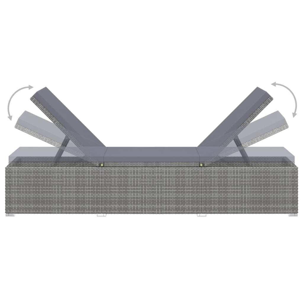 Silla larga con cojín y mesa de resina trenzada gris