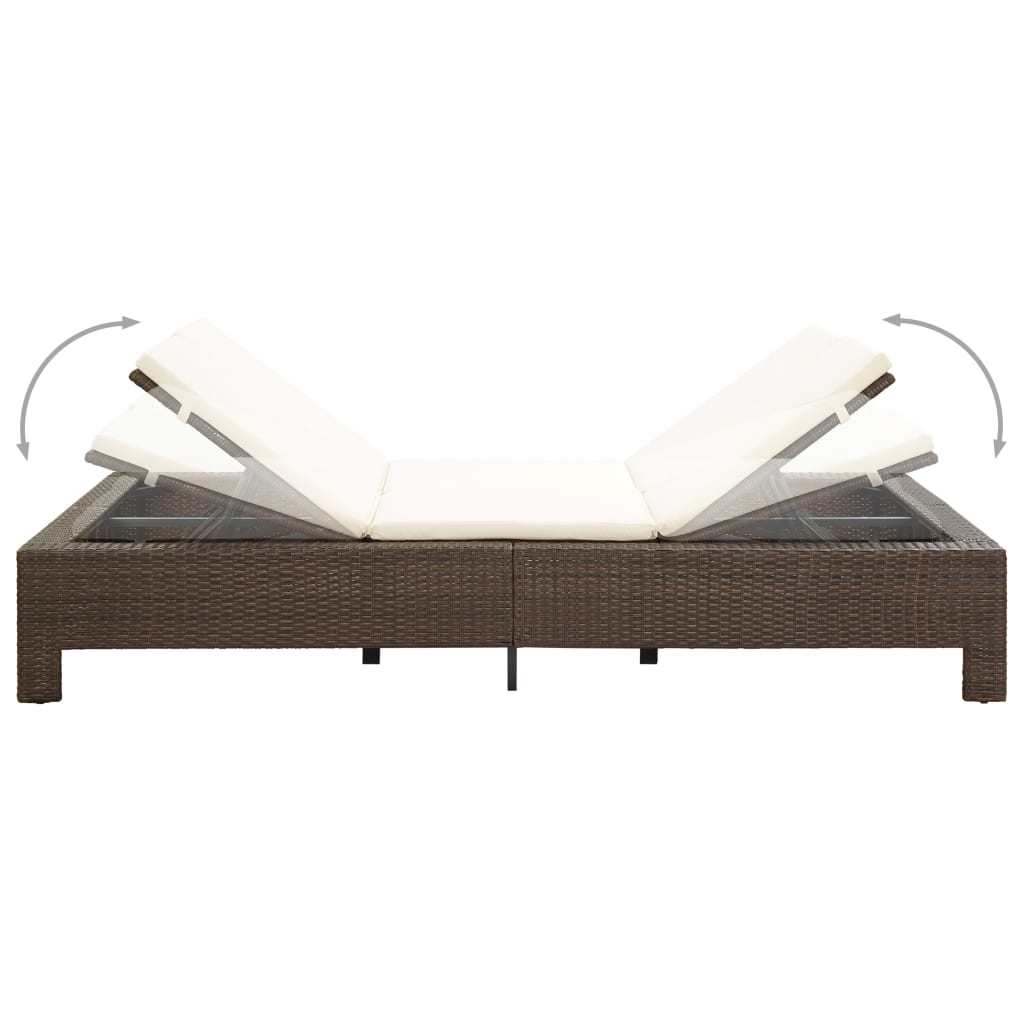 2 -seater deckchair with braided brown resin cushion