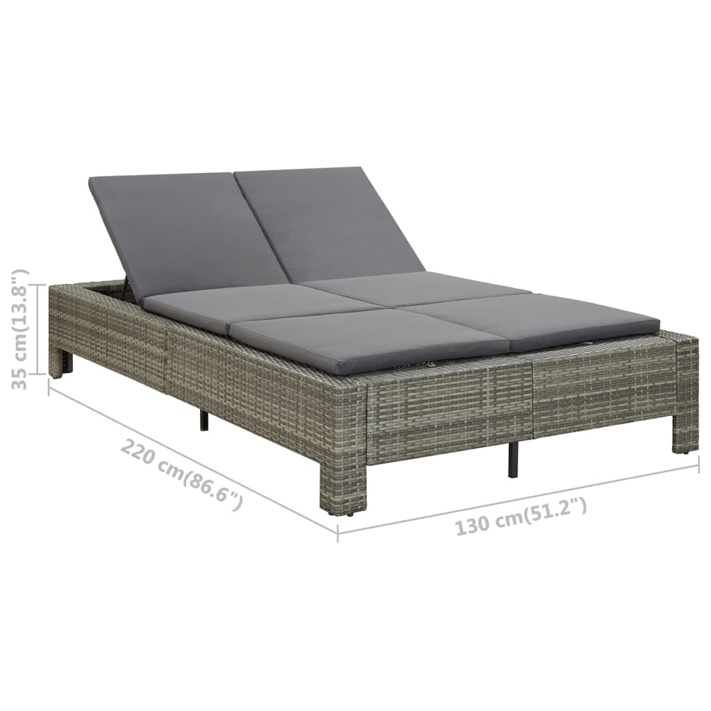 2 -seater deckchair with braided resin gray cushion