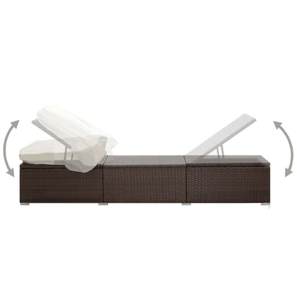 Silla larga con toldo y cojín de resina trenzado marrón