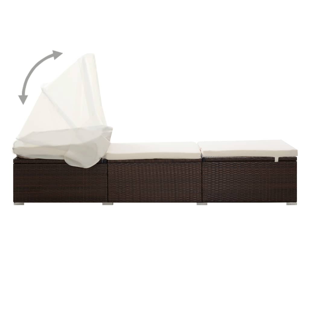 Silla larga con toldo y cojín de resina trenzado marrón