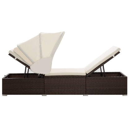 Silla larga con toldo y cojín de resina trenzado marrón