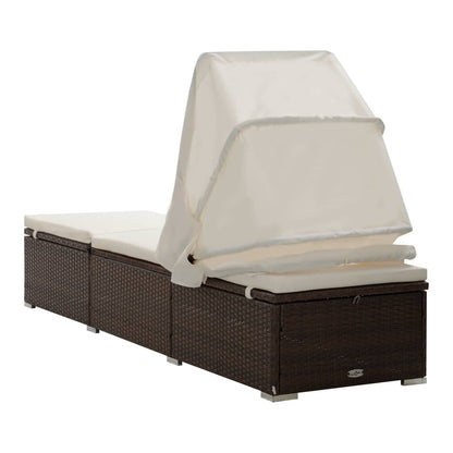 Silla larga con toldo y cojín de resina trenzado marrón