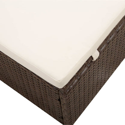 Silla larga con toldo y cojín de resina trenzado marrón