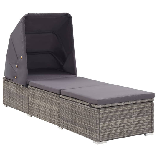 Silla larga con toldo y cojín de resina trenzado gris