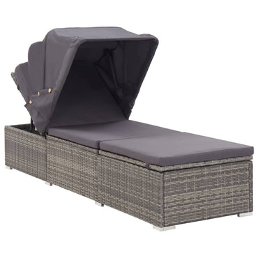 Silla larga con toldo y cojín de resina trenzado gris