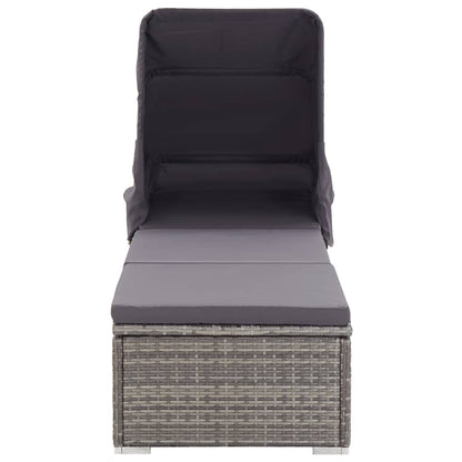 Silla larga con toldo y cojín de resina trenzado gris