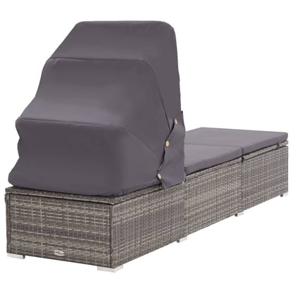 Silla larga con toldo y cojín de resina trenzado gris