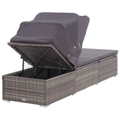 Silla larga con toldo y cojín de resina trenzado gris