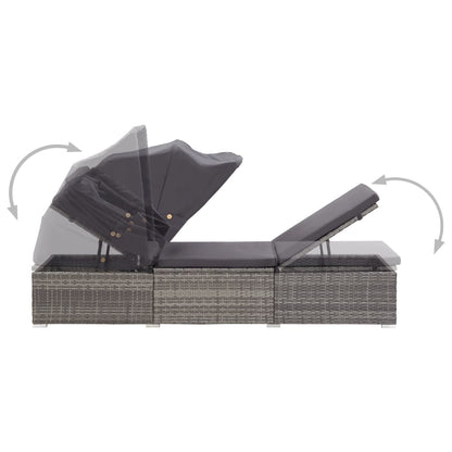 Silla larga con toldo y cojín de resina trenzado gris