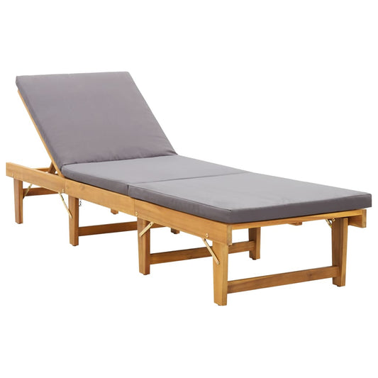 Silla larga plegable con cojín de madera de acacia sólida