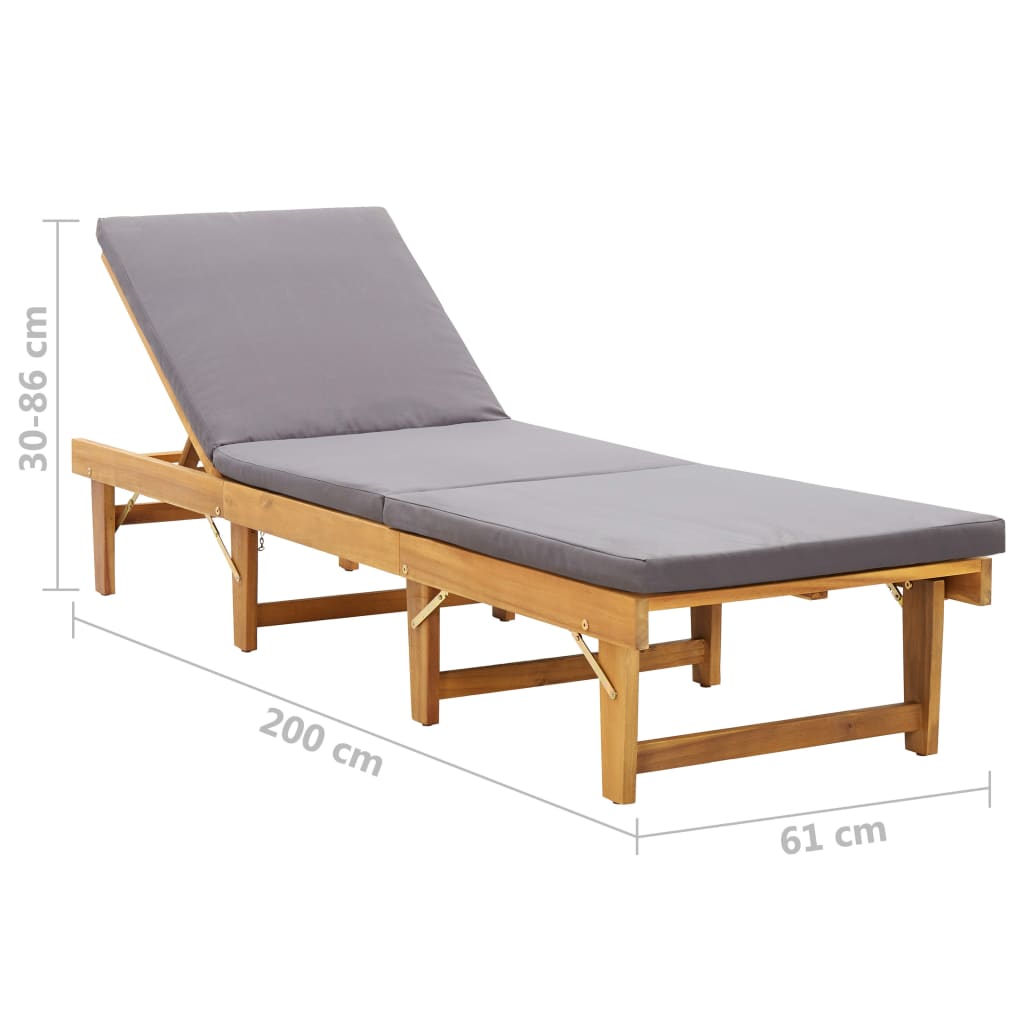 Silla larga plegable con cojín de madera de acacia sólida