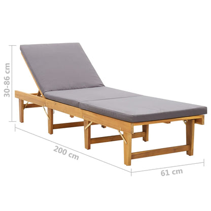 Silla larga plegable con cojín de madera de acacia sólida