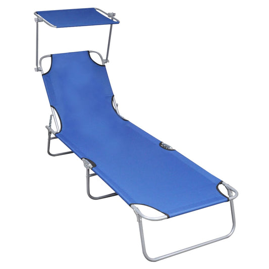 Silla larga plegable con toldo azul de aluminio
