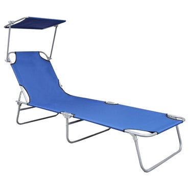 Silla larga plegable con toldo azul de aluminio
