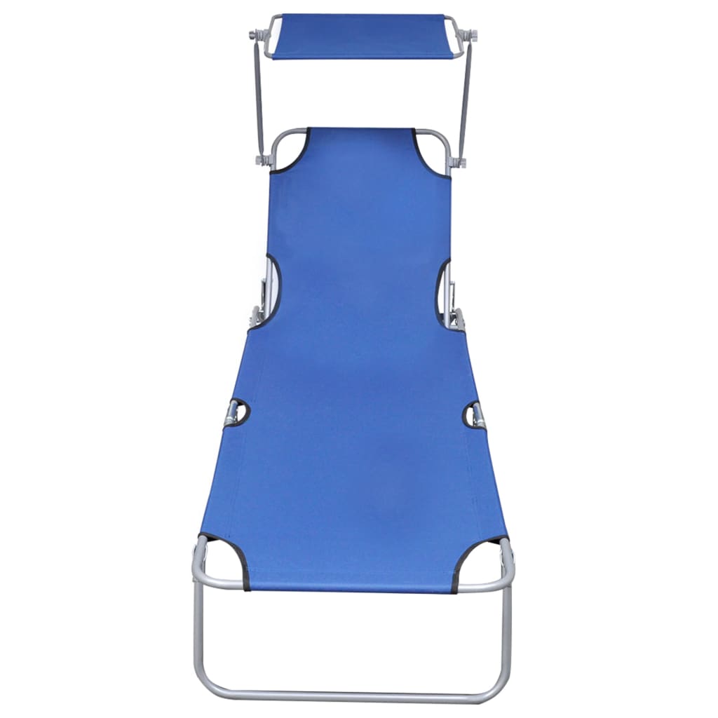 Silla larga plegable con toldo azul de aluminio