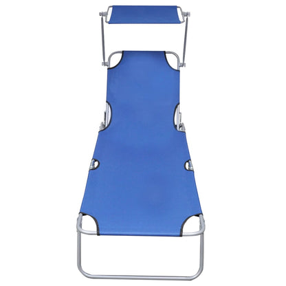 Silla larga plegable con toldo azul de aluminio