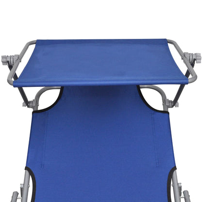 Silla larga plegable con toldo azul de aluminio