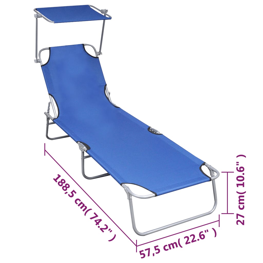 Silla larga plegable con toldo azul de aluminio