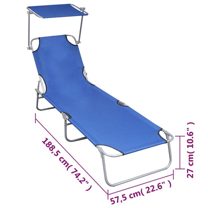 Silla larga plegable con toldo azul de aluminio