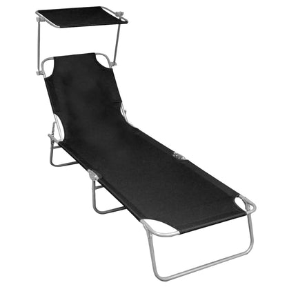 Silla larga plegable con toldo de aluminio negro