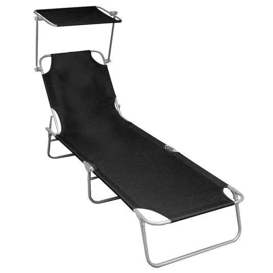 Silla larga plegable con toldo de aluminio negro