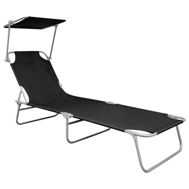 Silla larga plegable con toldo de aluminio negro