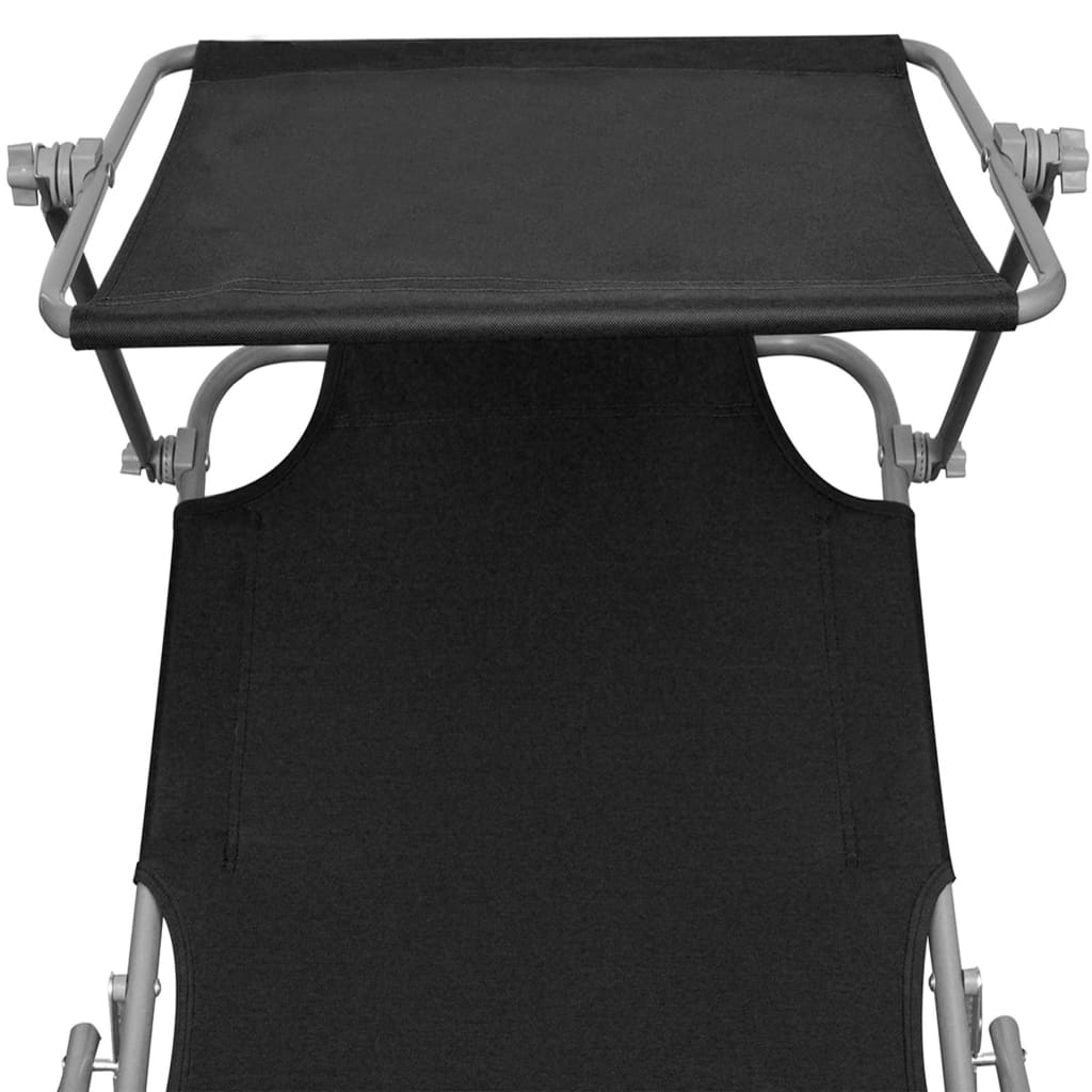 Silla larga plegable con toldo de aluminio negro