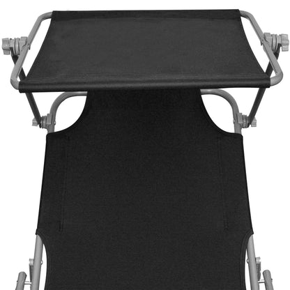 Silla larga plegable con toldo de aluminio negro