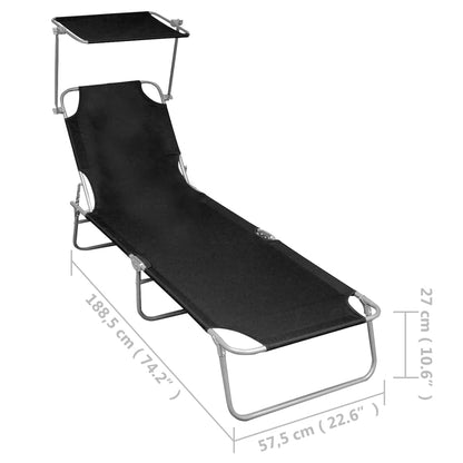 Silla larga plegable con toldo de aluminio negro