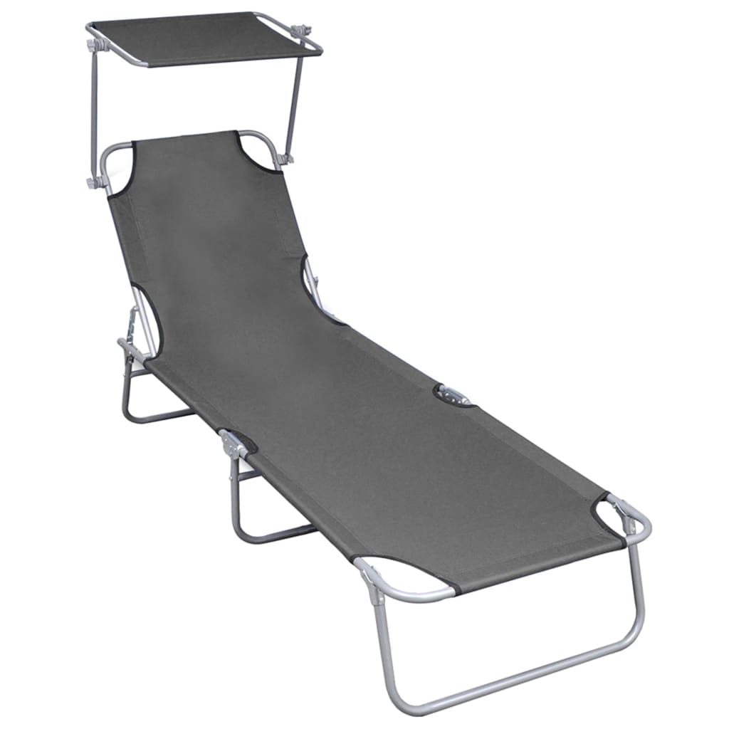 Silla larga plegable con toldo gris de aluminio