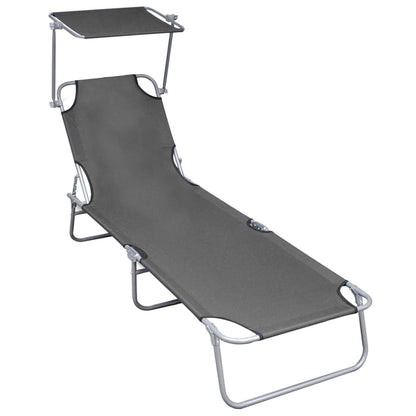 Silla larga plegable con toldo gris de aluminio