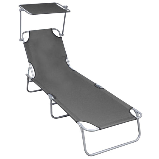Silla larga plegable con toldo gris de aluminio