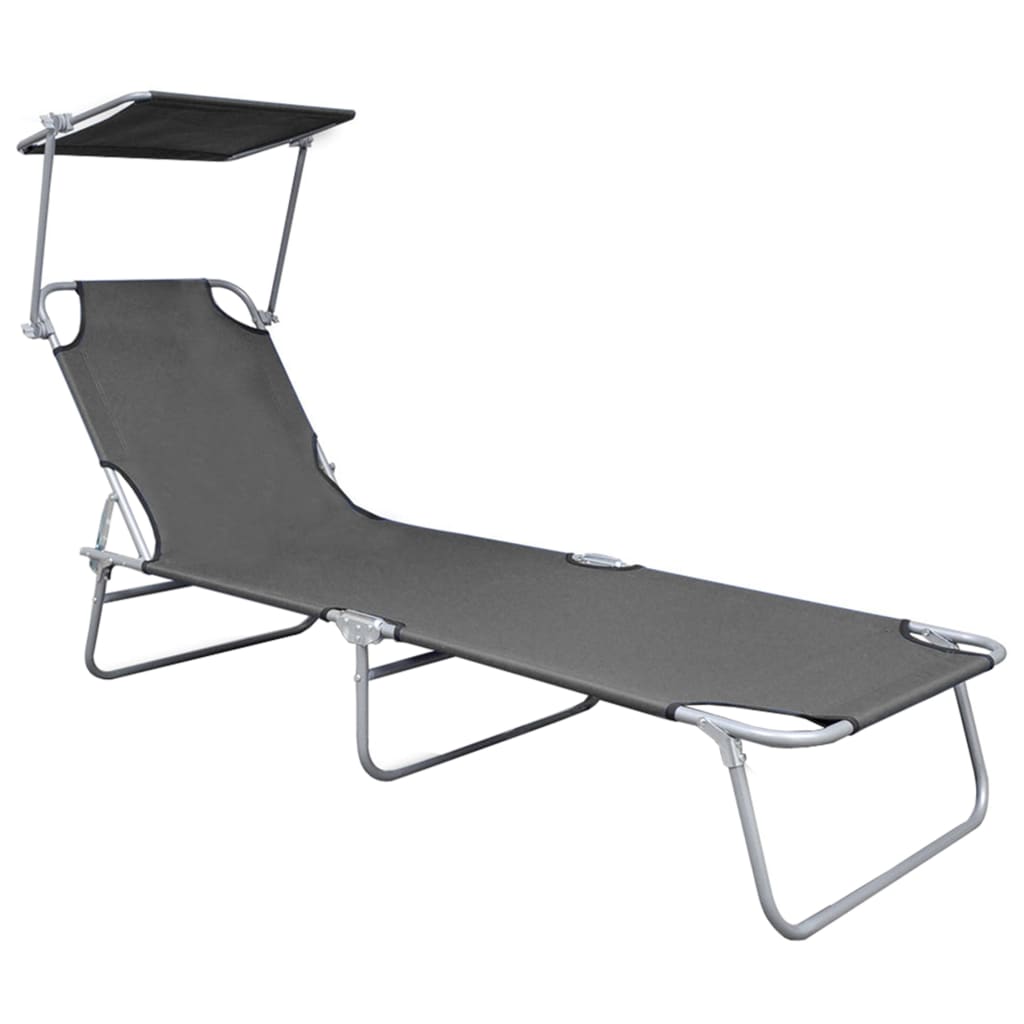 Silla larga plegable con toldo gris de aluminio