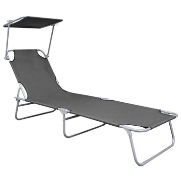 Silla larga plegable con toldo gris de aluminio